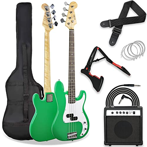 3rd Avenue 4/4 E-Bassgitarren-Set in Normalgröße, für Anfänger, mit 15 W Verstärker, Tasche, Kabel, Gurt, Ständer und Ersatzsaiten – in Schwarz