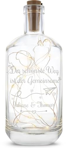 GRAVURZEILE Flaschenlicht mit Gravur - Der schönste Weg ist der gemeinsame - Deko mit LED Beleuchtung inkl. Lichterkette - Geschenk für Sie & Ihn zum Geburtstag Valentinstag Weihnachten Hochzeit