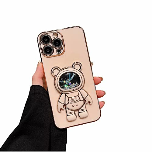 Nadoli pour Xiaomi Redmi 9A Sable mouvant Ours Astronaute Invisible Béquille Coque,Ultra Mince Placage Astronaute Pliant Supporter Silicone Flexible Paillette Housse Étui de Potection