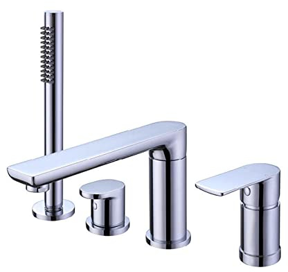 Boyuan Wannenarmatur Messing Badewannenarmatur Wannenrandarmatur mit Handbrause Wannenbatterie Deck Montiert 4 Löcher Badewannenarmaturen Chrom Badewannen Amaturen Set