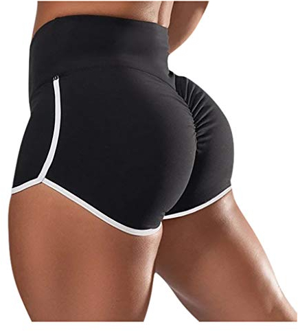 Shorts Damen Sport High Waist Kurze Sport Legging Bauchkontrolle Yoga Shorts Seamless Scrunch Butt Sportleggins Radlerhose Laufshorts Hosen Hotpant für das Laufen Pole Dance Outfit (1-Black, M)