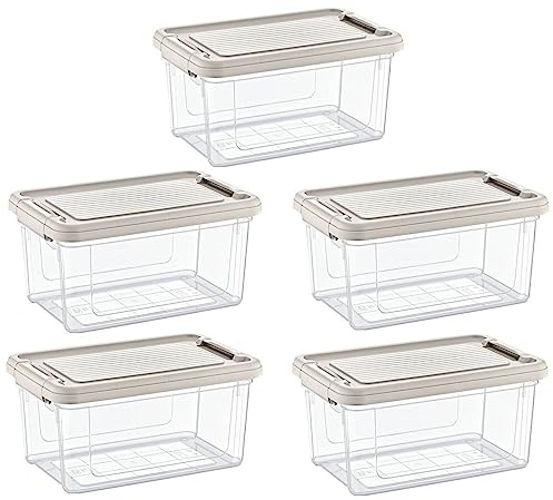 astor24 PREMIUM Aufbewahrungsboxen mit Deckel - lebensmittelecht - sicherer Verschlussclip - transparent - Robuste Qualität - XXL Set für Büro, Kinderzimmer, Küche & Werkstatt (5er Set 5 Liter)