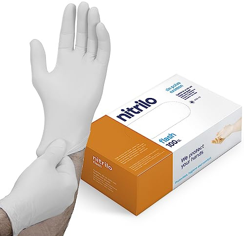 ABD Guantes Nitrilo Desechables sin polvo, sin látex, 100 unidades/caja, guantes desechables, disponibles en talla S, M, L y XL(LATEX FREE) (Talla S, Blanco)