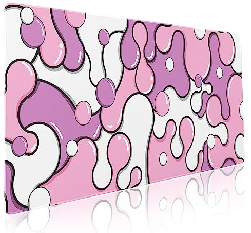 Rosa Pastell Lila Mauspad XXL Anime Cool Geometrisch Japanisch Erweiterte Schreibtischunterlage 90 x 40 cm rutschfeste Gummiunterseite genähter Rand Großes Mauspad für Gaming Laptop Computer Desktop