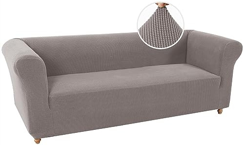 LINGKY Stretch Chesterfield Sofabezug 3 Sitzer Sofahusse mit Armlehne Spandex Jacquard Sofa Überwürfe rutschfest Sofa Überzug Waschbare Sofabezug für Haustiere (Taupe,3 Sitzer)