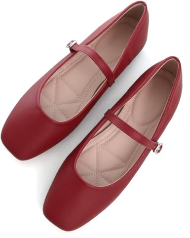 TN TANGNEST Women's Mary Jane Shoes Ballet Shoes for Women Comfortable Round Toe Slip On Flats Ankle Strap Flats Red 40(7.5)