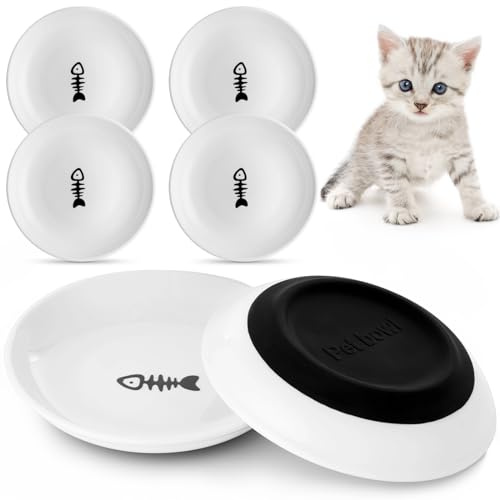 Dorakitten 6Pcs Keramik-Katzennäpfe, Keine Ermüdung der Schnurrhaare, breite, Flache Katzennäpfe mit rutschfestem Silikonboden, Futternäpfe für Haustierkatzen, Wasserteller, 15 cm Durchmesser