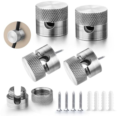 Deckenbefestigung Kabel 4 Stück Aluminium Wand- und Deckenpins für Textilkabel mit Schrauben & Dübeln, Deckenpin Lampe,Kabelbefestigung Decke Metall