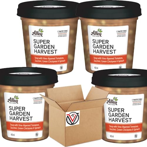 Super Garden Harvest Soup 400g - Delicious blend made with vine-ripened tomatoes, zucchini, green chickpeas and spinach | Suitable for Vegans | VIMIX (04 Packs)