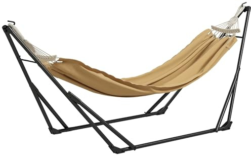 Outsunny Support avec Hamac Pliable en Acier, Support 2 en 1 pour Hamac ou Chaise Suspendue, Sac de Transport Inclus, 268 x 89 x 100 cm, Kaki