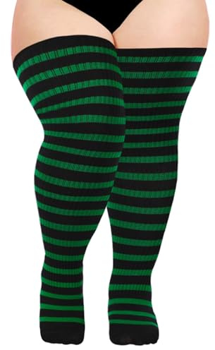 Moon Wood Overknee Strümpfe Damen Thigh Highs Extra Lang Overknees kniestrümpfe Damen Baumwoll Oberschenkelhohe Socken Lang StiefelStrümpfe Große Größen Schwarz & Grün