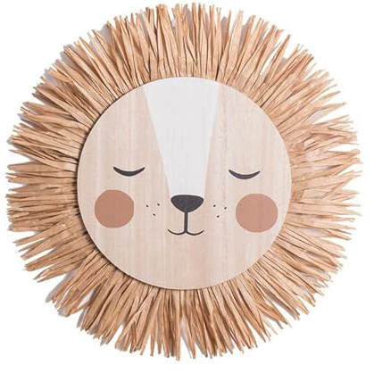 NLDGR Bast-Löwenkopf-Dekoration, Tierkopf, Handgewebter Wandbehang, Löwe-Makramee-Anhänger, Kinderzimmer-Wanddekoration, Cartoon-Löwe-Tiger-Wandanhänger aus Stroh und Baumwollfaden