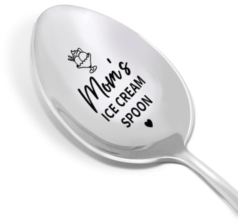Mom's Ice Cream Spoon Gift, Mom Mother Birthday Christmas Gift from Son Daughter Kids, Mother's Day Gifts for Mom, Best Mom Ever Gifts Engraved Ice Cream Spoons Stainless Steel