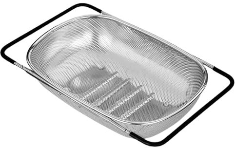 Colador para fregadero | Colador de calidad para fregadero | Colador de fregadero de cocina | Malla fina de acero inoxidable | Colador expandible con asa | Cesta coladora grande para colar, enjuagar y