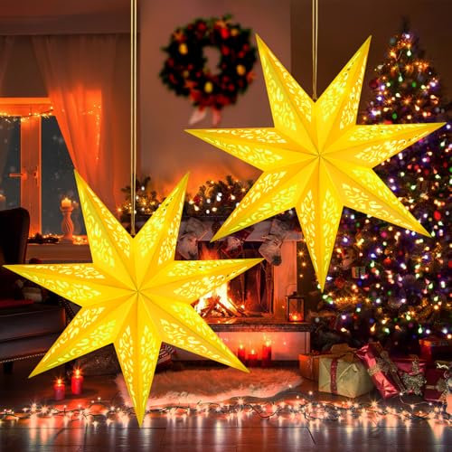 Paper Star Lantern, Stella Luminosa 3D Stelle di Carta da Appendere, Stella di Natale Luminosa LED, Lampada Stella di Carta, Stella Pieghevole Natalizia per Natale, Matrimoni, Compleanni, Feste