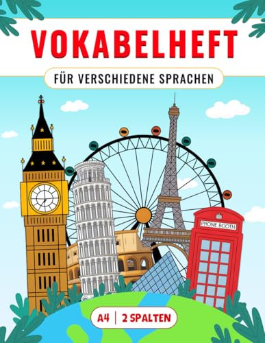 Vokabelheft A4 2 Spalten: Schulheft zum Vokabeln üben für verschiedene Sprachen (Englisch, Französisch, Spanisch, Italienisch uvm) | 110 Seiten