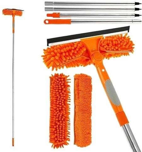 Telescopic Scrubber Window Wiper Glass Door Cleaner, Squeeze Window Cleaning Tool With Extension Pole Multi-purpose For Daily Life In The Home Or High Up Outdoor Car Windows Indoor Outdoor Use(184x27c