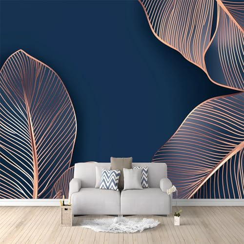 Foglie Di Banano Blu Scuro Carta da Parati Blu Carta da Parati TNT Fotomurali Moderna Carta Parati Fotomurale 3D Effetto per Soggiorno, Camera Letto, Sala Pranzo, TV Sfondo 250x175 cm