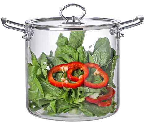 Zjyufy Olla de Vidrio con Tapa, Cacerola de Borosilicato Resistente al Calor para Cocina, con Asas Dobles de Acero Inoxidable, Ideal para Sopa, Leche, Pasta y Más (5.5 L)