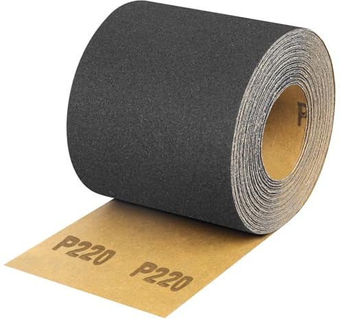 Shineboc 93 mm x 10 m Körnung 220 Siliziumkarbid Schleifpapier Rolle | Nass Trocken Schleifleinen, für Handschleifer, Flexibler Träger, Rost und Lackentfernung, Reißfest, Leicht Zuschneidbar