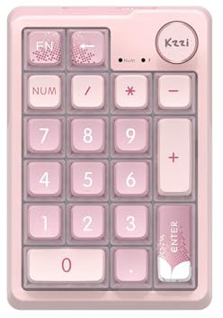 ELMWAY KZZI K20 Wireless Mechanical Number Pad – Rechargeable Tri-Mode Numeric Keypad (Bluetooth/2.4G/USB-C), RGB Backlight, Aluminum Knob & Hot-Swappable – Sakura Pink