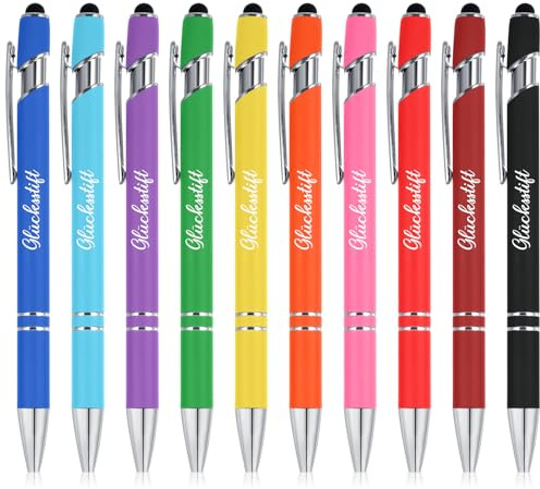 Tenare 20 Stück Glücksstift Schwarze Tinte | Lebendige Farben | Kugelschreiber mit Touchpen, Inspirierende Druckkugelschreiber, für Prüfung Abitur Aufmunterung Genesung Kollegen Familien