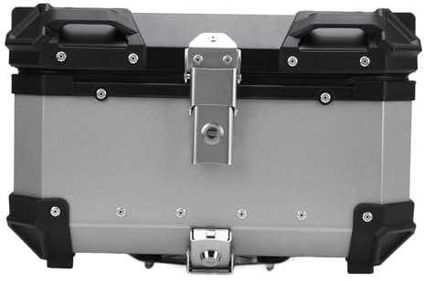 Acouto Bauletto Moto in Alluminio 32 Litri, Resistente All'Acqua, Sgancio Rapido Anticaduta, Casco e Bagagli per Scooter Moto Universale, con Schienale, Fodera in PU, Nero (SILVER)