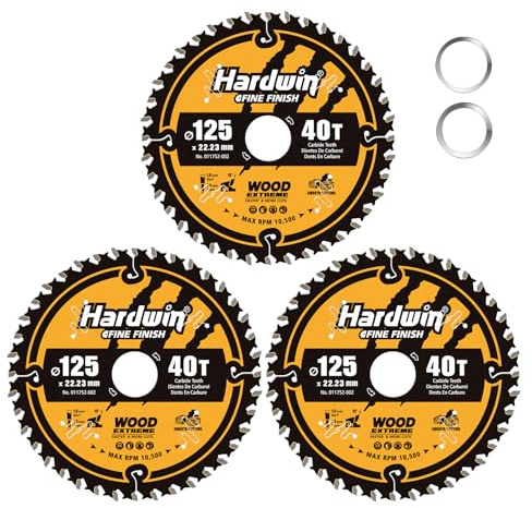 HARDWIN 3 Stück TCT Sägeblatt 125mm für Winkelschleifer – Hochwertige Hartmetall Kreissägeblätter für Holz, MDF, Laminat – 125 x 22,23 mm – Lange Lebensdauer & Saubere Schnitte – 40 Zähne ATB