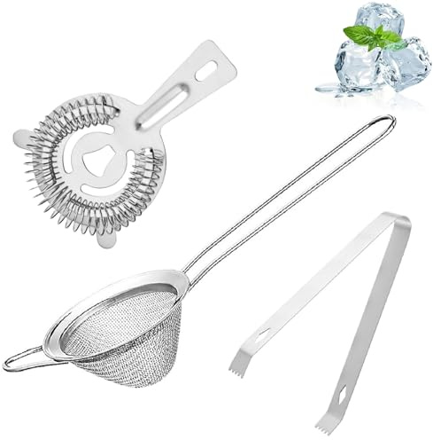 3 Pieces Cocktail Strainer, Stainless Steel Bartender Colander Filter, Cocktail Filter, Perfectly Filtered Cocktails Coffee Tea Juice & More, Versatile Kitchen Tool for Effortless Sieving