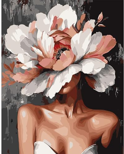 Peinture Numero Adulte Femme avec des fleurs, Kit de peinture par numéros pour débutants, Fleurs blanches, roses et rouges, DIY Peinture Acrylique Pour la Décoration de la Maison 40x50cm Sans Cadre