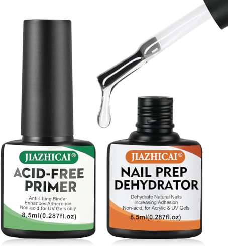 BUTBU Natural Nail Prep Apprêt Déshydraté et Sans Acide, 2PCS Primer Ongle Gel UV et Déshydrateur Kit, 8.5ml Nail Prep et Primer, Vernis Semi Permanent, pour Vernis à Ongles Acrylique et Gel UV