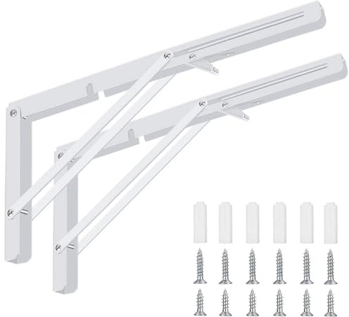 HSEANWWW pliant blanc 350 mm, 2 consoles pliables avec support noir, support d'étagère pliable, console pliable avec support robuste, support carré, pour garage, cuisine, chambre