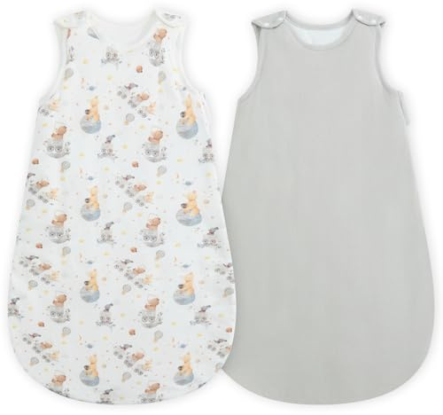 WYTbaby 2er Pack Baby Schlafsack 1.5 Tog Ganzjahresschlafsack Weich 100% Baumwolle Babyschlafsack Winter für Neugeborene Jungen Mädchen 6-12 Monate
