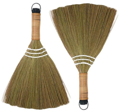 2 escobas de Paja de miscanto Escoba de Mano Cepillo para Suelos Duros Herramienta de Barrido para el hogar construcción Duradera.