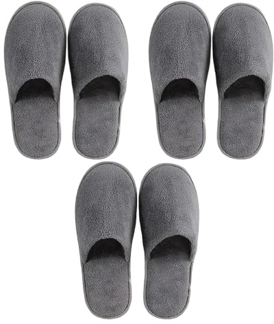 3 Pairs Hotel Slippers, Thick 7mm Soft Coral Velvet Guest Slippers Non Slip | Grey Reusable Disposable Slippers for Guests, Spa Slipper Perfect for Party, Travel, Hotels, Home Use