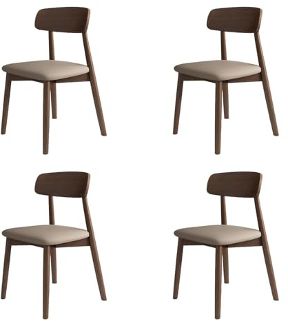 Lot de 4 chaises de salle à manger modernes du milieu du siècle avec dossier en bois massif, facile d'entretien, design élégant pour cuisine et salon, noyer foncé et kaki foncé