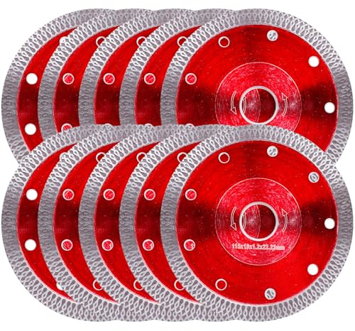 10Pcs Diamond Saw Blade for Angle Grinder & Tile Cutter, 4-1/2 Super Thin Indestructible Disc for Smooth Cutting Ceramic, Porcelain Tiles, Granite, Marbles, Concrete, Brick, Block, Stone