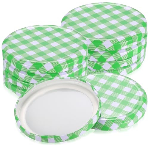 50 PcsTapas para Botes de Cristal, 82mm Tapas de Conservas de Boca Ancha, Tapas de Rosca para tarros de mermelada, tarros Mason, conservas, miel y mermelada (cuadros verdes) (verde)