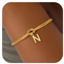 SLOONG Armband Damen Gold, Herz Armband mit Buchstaben Personalisiert Armbänder Monogramm N Geschichtet Armkette Damen GoldSchmuck Jewelry Geburtstagsgeschenk für Frauen Freundin Teenager Mädchen