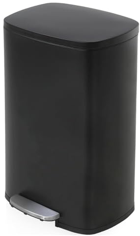BestOffice 50 L Garbage Can Kitchen Trash Can with Lid for Office Bedroom Bathroom Step Trash Bin Fingerprint-Proof Brushed Stainless Steel，Red