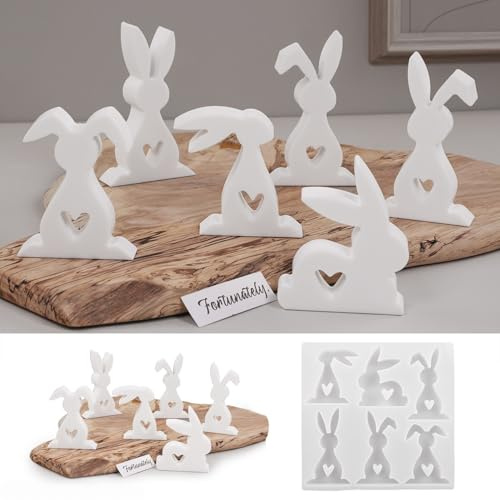 WIKIMO 6 Stück Silikonformen Gießformen Ostern für Hasen Silikonform Ostern für Frühling Geeignet für Gips, Epoxidharz, Kerzen zum Gießen