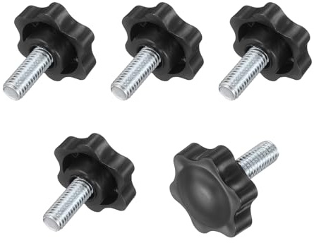 sourcing map 5Pcs 3/8-16 Star Knobs, 0.9 Threaded Stud Plastic Male Clamping Knob Screw Hand Tightening Replacement Knob for Industrial Furniture Tools Jigs Clamps, Black