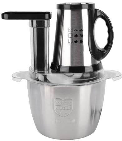 Fockety Robot Culinaire, Hachoir électrique en Acier Inoxydable 3L, Hachoir à Viande Multifonctionnel Compact et Robuste avec Moteur Puissant de 300 W pour Légumes, Noix (Prise UE 220V)