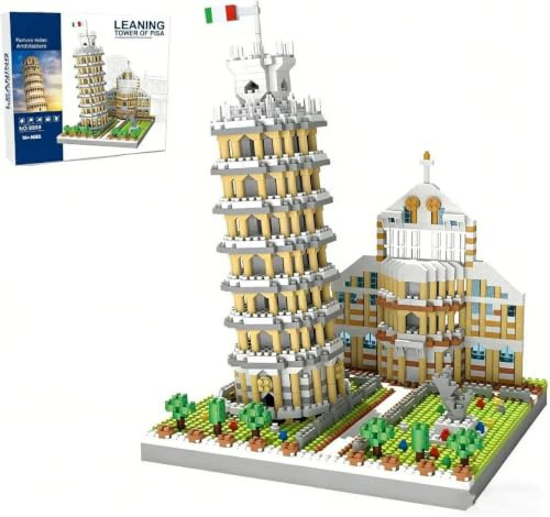 Yozelux Schiefer Turm von Pisa Bausteine Bausatz, Gedenk Architektur Modellbausatz, Weltberühmter Wahrzeichen Architektur Haus Bauklötze, Modular Haus Modell Kit für Erwachsene