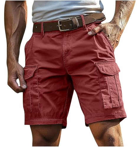 Short Homme Cargo Décontracté Coupe Ample Uni Poches Bermuda Cargo Latérales Fonctionnelles Fermeture Bouton Passants Ceinture Port Quotidien Loisirs Voyage Short De Sport Randonnée Casual