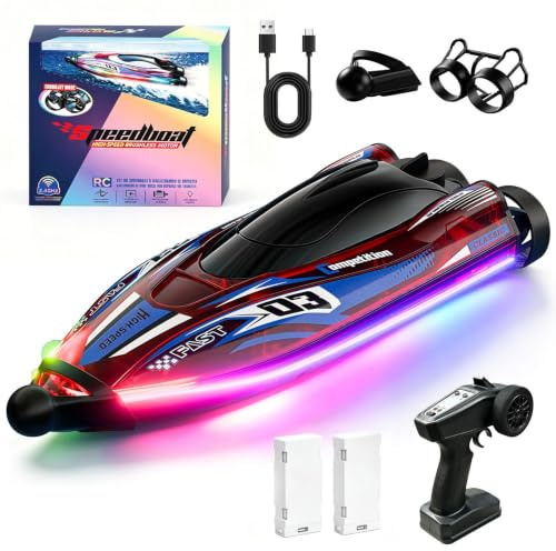 Ferngesteuertes Boothigh Speed 30Km/H,360° Automatische Selbstzentrierung Rc Boot Mit Led-Lichtern,Stoßfest Wasserdicht 2,4 Ghz U Speedboot Ferngesteuert Ideales Wasser-Spielzeug Für Pool See Jungen