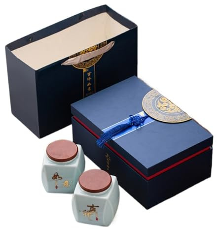 XYNSNDB Sockerburk Lös teförvaringsbehållare Burk Keramisk förseglad burk Kökskrydda Förvaringsburk Retro Teware Dubbelburk Presentförpackning Tekanister(B)