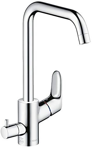hansgrohe Focus Küchenarmatur (Wasserhahn Küche mit Geräteabstellventil, 110°, 150°, 360° schwenkbar, hoher Auslauf 260mm) Chrom