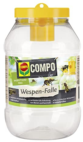 COMPO Wespen-Falle, Insektizidfrei, Bis zu 3 Wochen Langzeitwirkung, Wiederbefüllbar, 10 x 10 x 18 cm