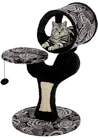 MidWest Homes for Pets Kratzbaum Salvador mit integriertem Sisal-Kratzpad und Katzen-Look-Out-Lounge, schwarz-weißes Muster, Kleiner Katzenbaum, Modell138S-BK
